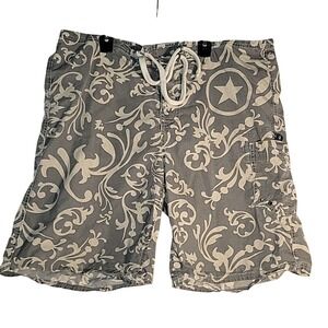 Converse Floral Print Swim Trunks Star Logo Drawstring Closure Gray‎